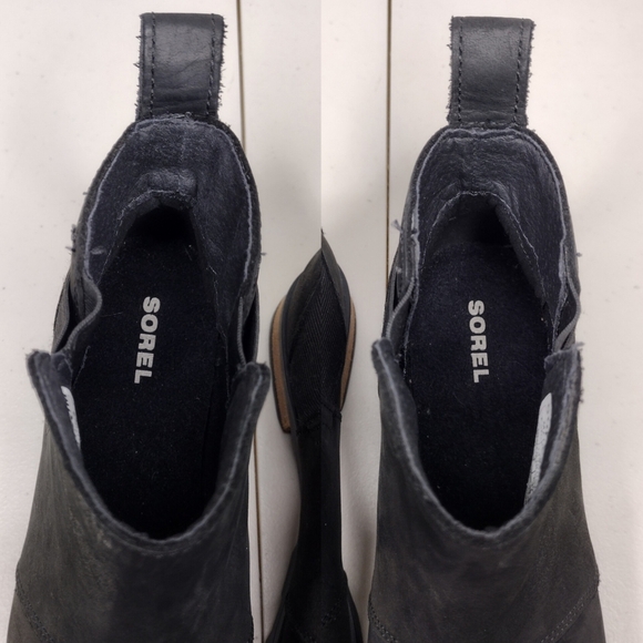 Sorel Emelie Black Leather Waterproof Chelsea Casual Ankle Boots Sz 6 - Picture 13 of 13